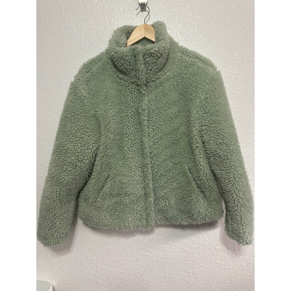 PacSun Sage Green Sherpa Teddy Fleece Zip Up Jacket Stand Collar Womens XS/S